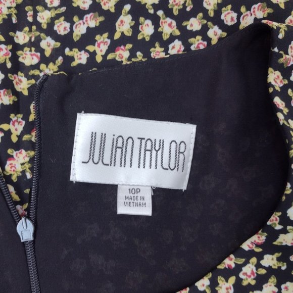 Vintage Julian Taylor Black Floral Sleeveless Lined Midi Dress Size 10P - Picture 6 of 7